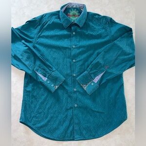 Robert Graham Long Sleeve Shirt Mens XL Geometric Paisley Trim Flip Cuff READ